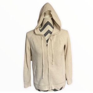Lands’ End SMALL Cream Colored Hooded Sweater With Zipper and Pockets